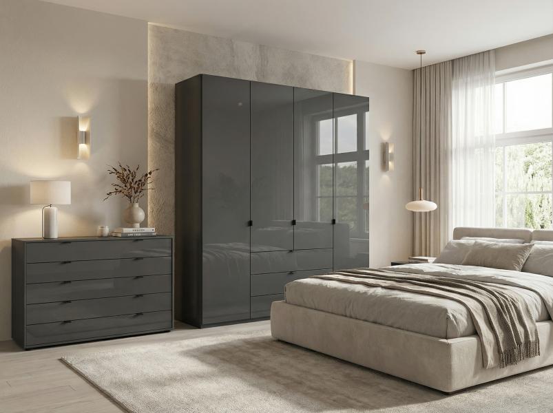 3 Door Robe Stacker 777 - 3 Door Robe with 3 Graphite Glass Door | Magnum Furniture